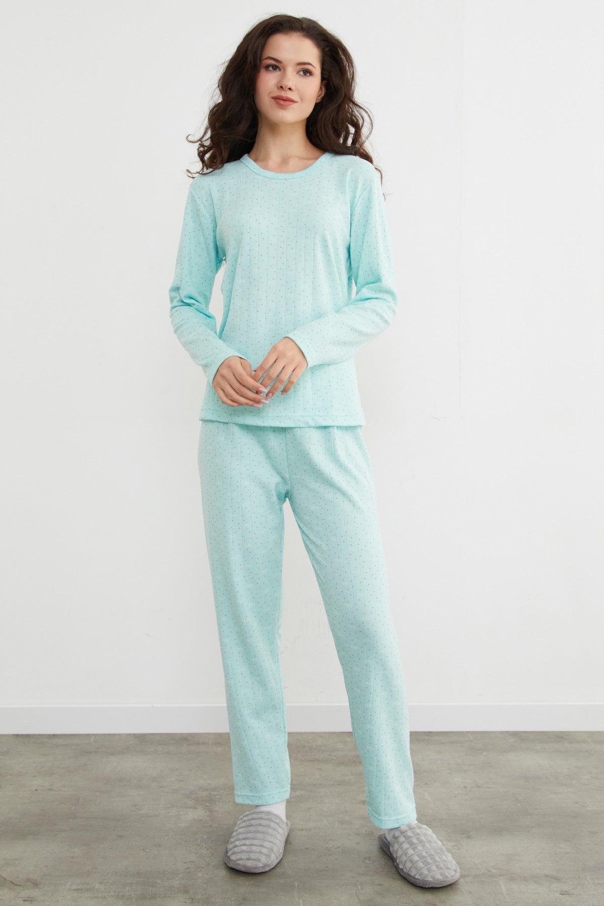 Plus Size Ribbon and Polka Dot Patterned Pajama Set - MALLTURK