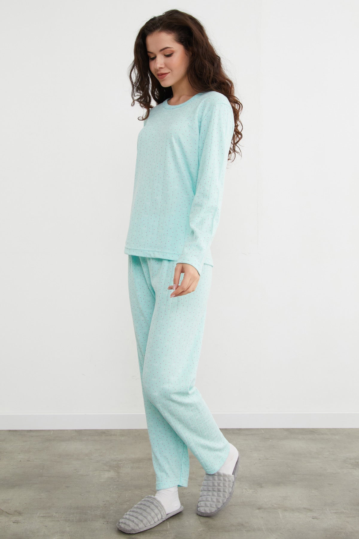 Plus Size Ribbon and Polka Dot Patterned Pajama Set - MALLTURK