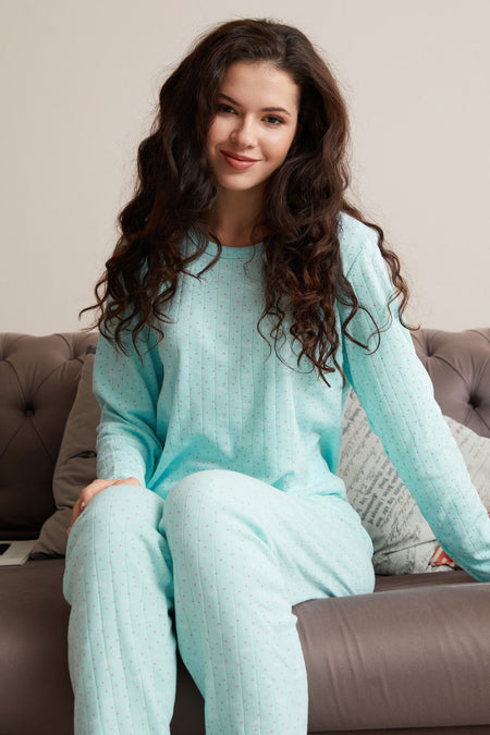 Plus Size Ribbon and Polka Dot Patterned Pajama Set - MALLTURK