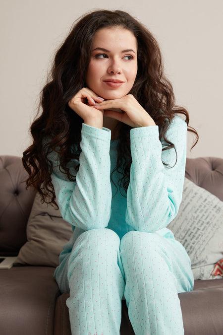 Plus Size Ribbon and Polka Dot Patterned Pajama Set - MALLTURK