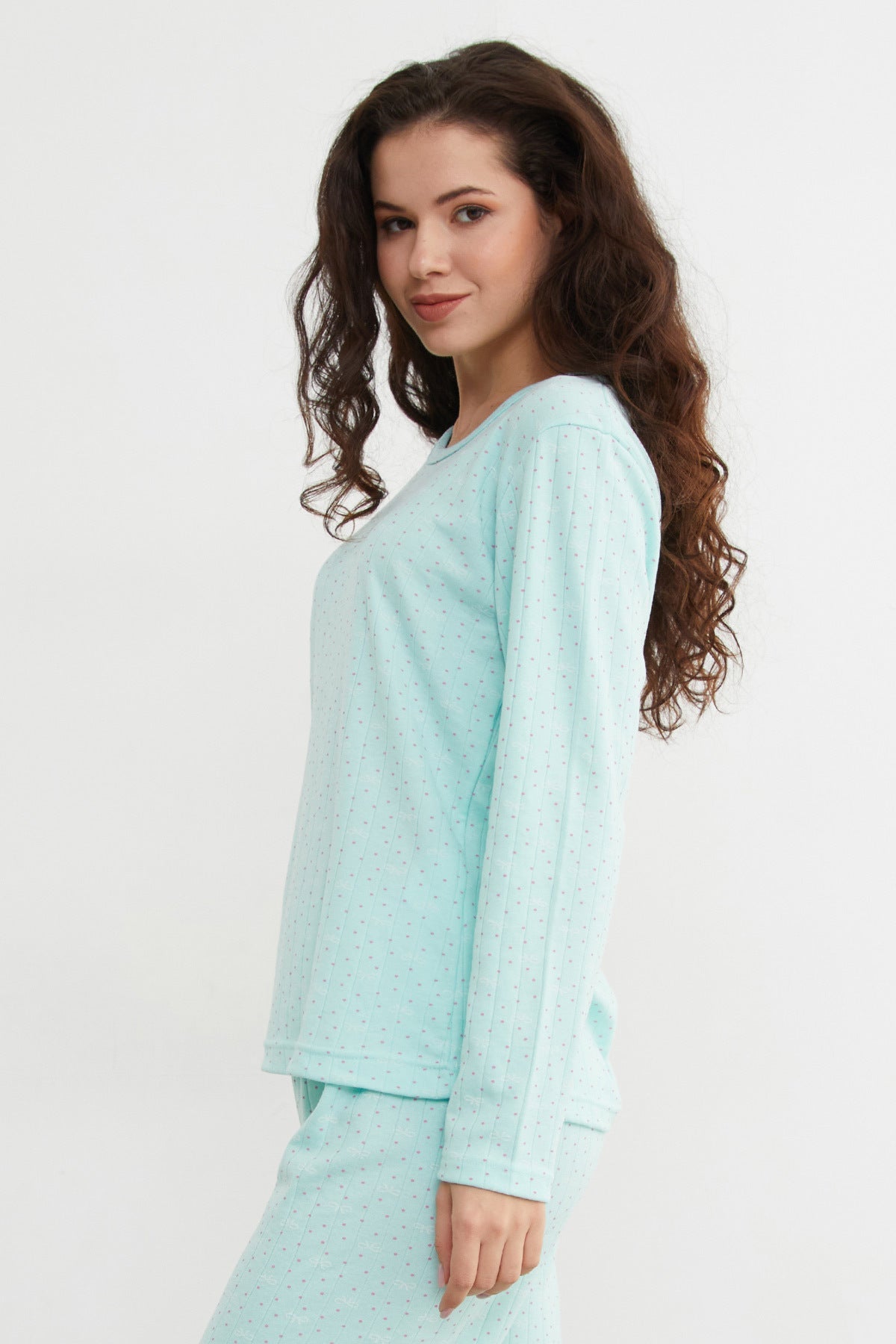 Plus Size Ribbon and Polka Dot Patterned Pajama Set - MALLTURK