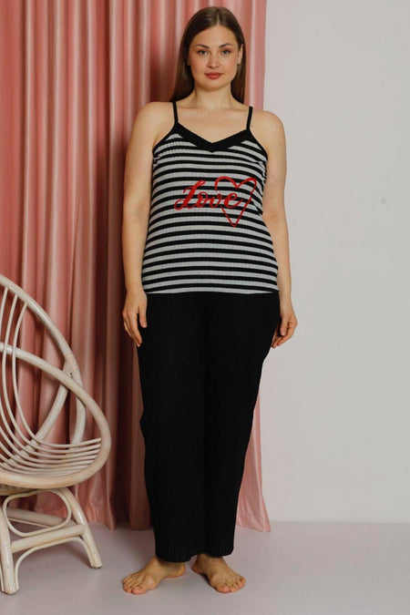 Plus Size Striped Rope Strap Pajama Set - MALLTURK