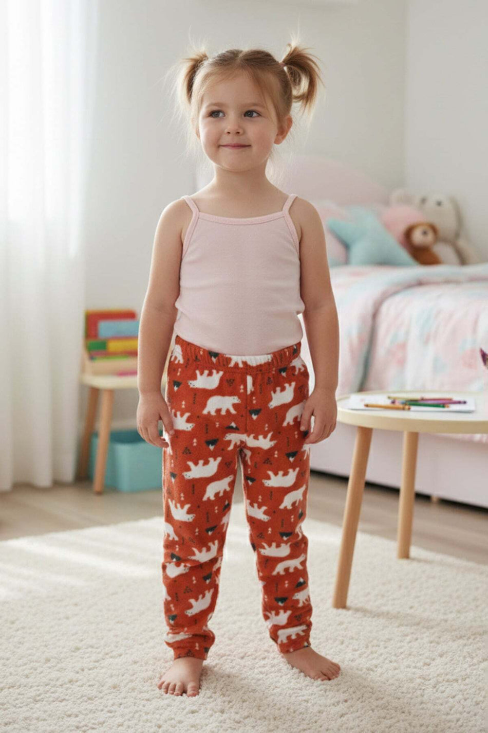 Polar Bear Patterned Fleece Unisex Children's Pajama Bottoms - MALLTURK