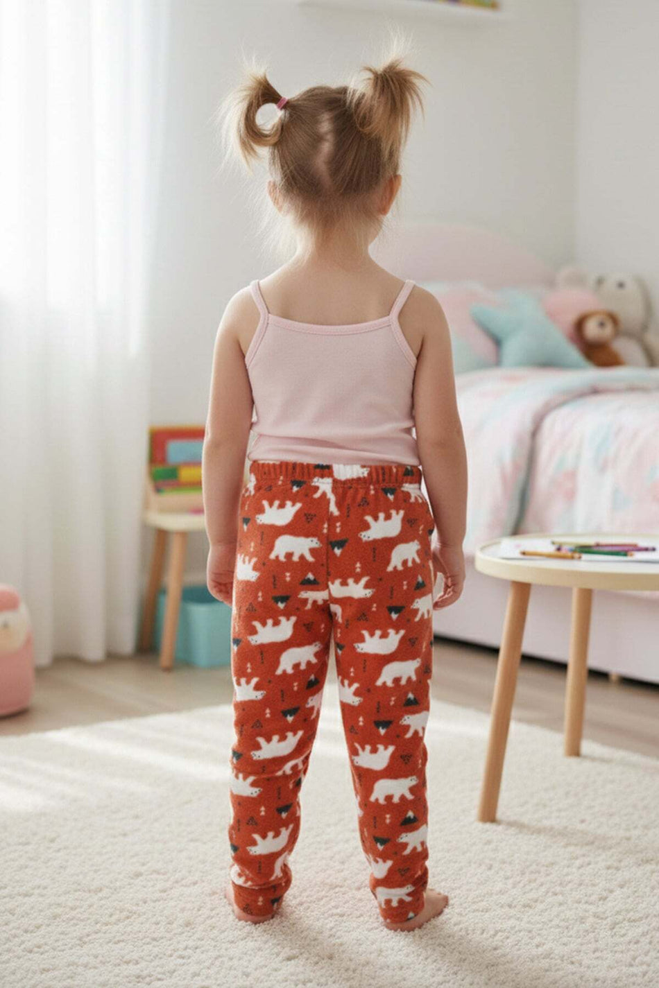 Polar Bear Patterned Fleece Unisex Children's Pajama Bottoms - MALLTURK