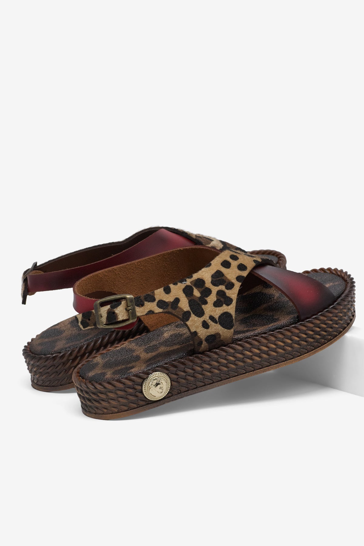 Poli Taban Rahat Çapraz Bantlı Sandalet Kadın Kırmızı Leopar Sandalet TBGRF1635 - MALLTURK