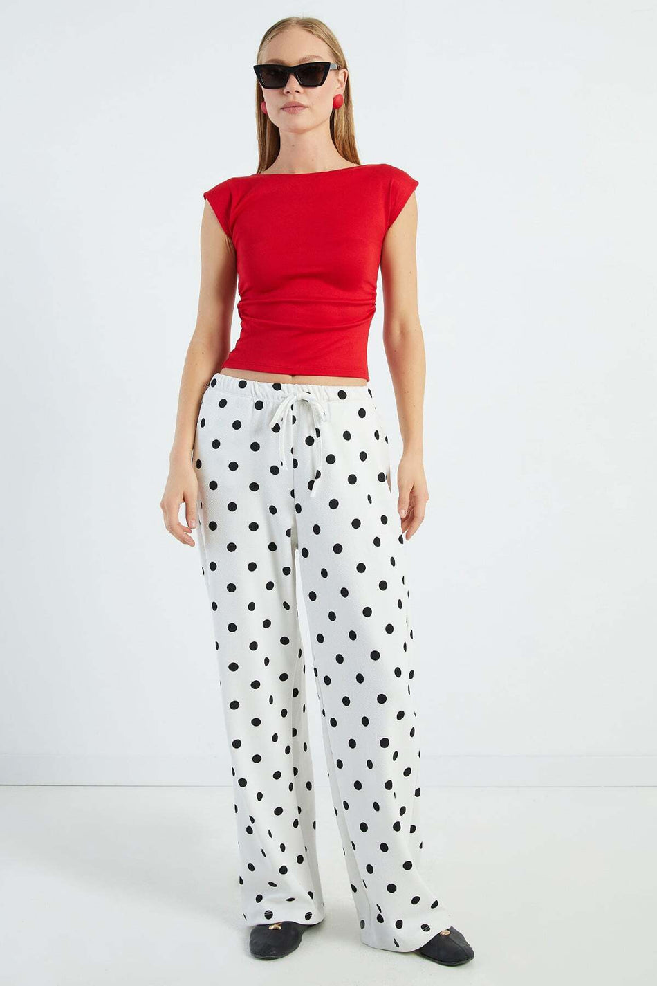 Polka Dot Tie-Waist Trousers - MALLTURK