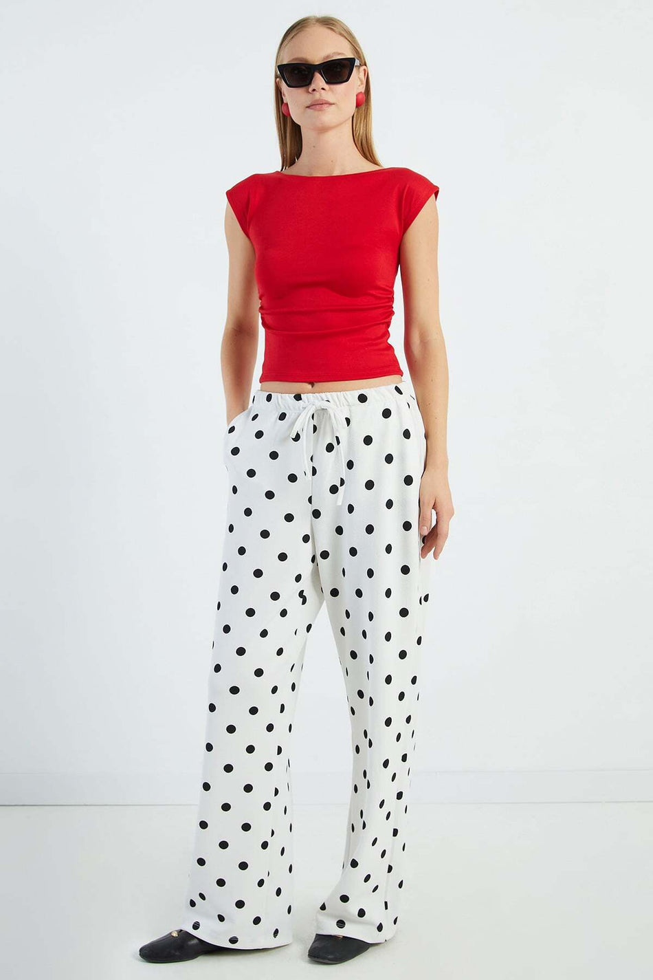 Polka Dot Tie-Waist Trousers - MALLTURK