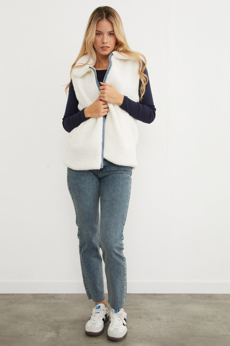 Polo Neck Zippered Plush Vest - MALLTURK