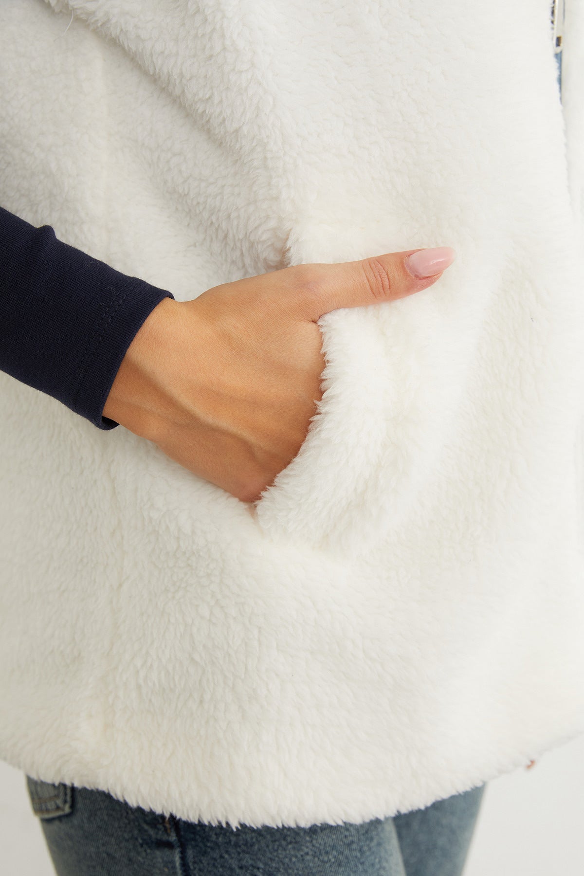 Polo Neck Zippered Plush Vest - MALLTURK