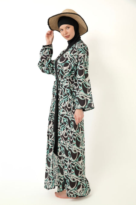 Print Pareo Kimono Kaftan on Hijab Swimsuit - MALLTURK