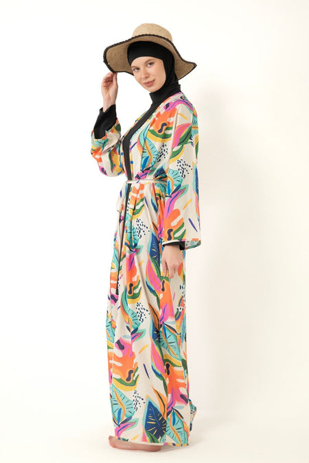 Print Pareo Kimono Kaftan on Hijab Swimsuit - MALLTURK