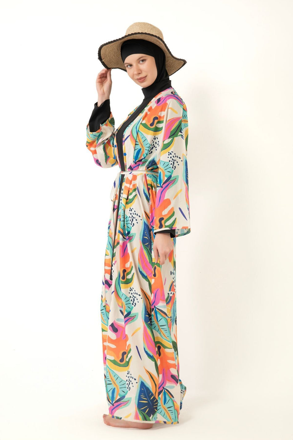 Print Pareo Kimono Kaftan on Hijab Swimsuit - MALLTURK