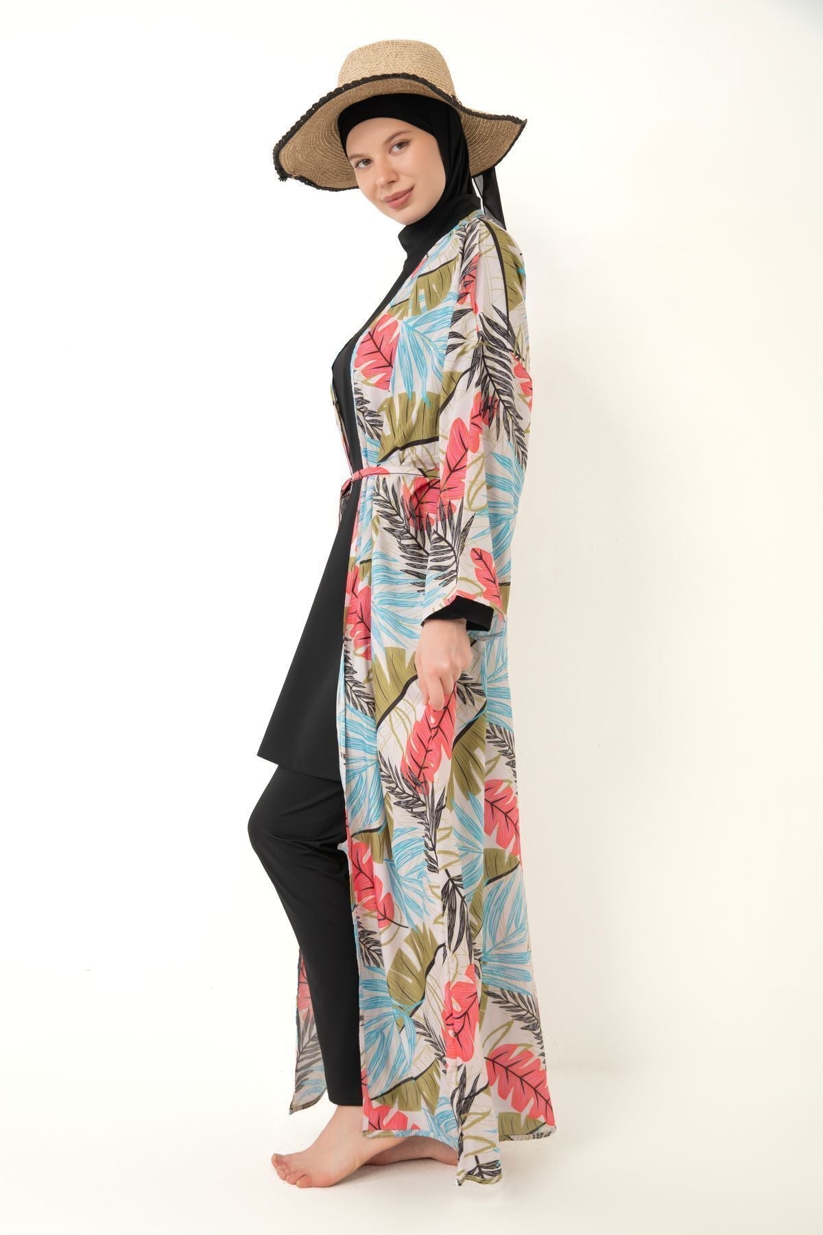 Print Pareo Kimono Kaftan on Hijab Swimsuit - MALLTURK