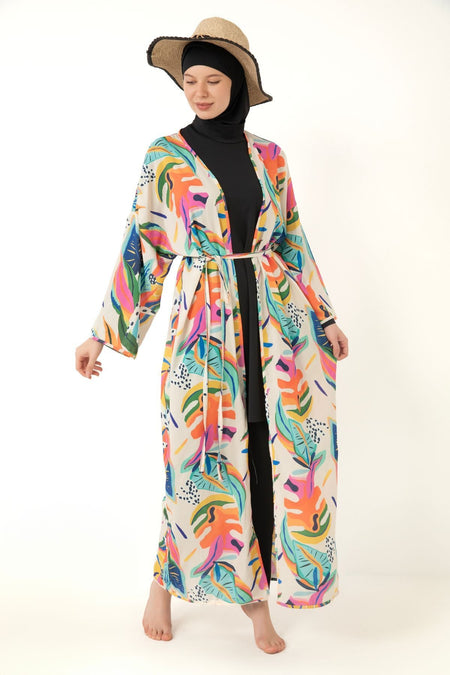 Print Pareo Kimono Kaftan on Hijab Swimsuit - MALLTURK