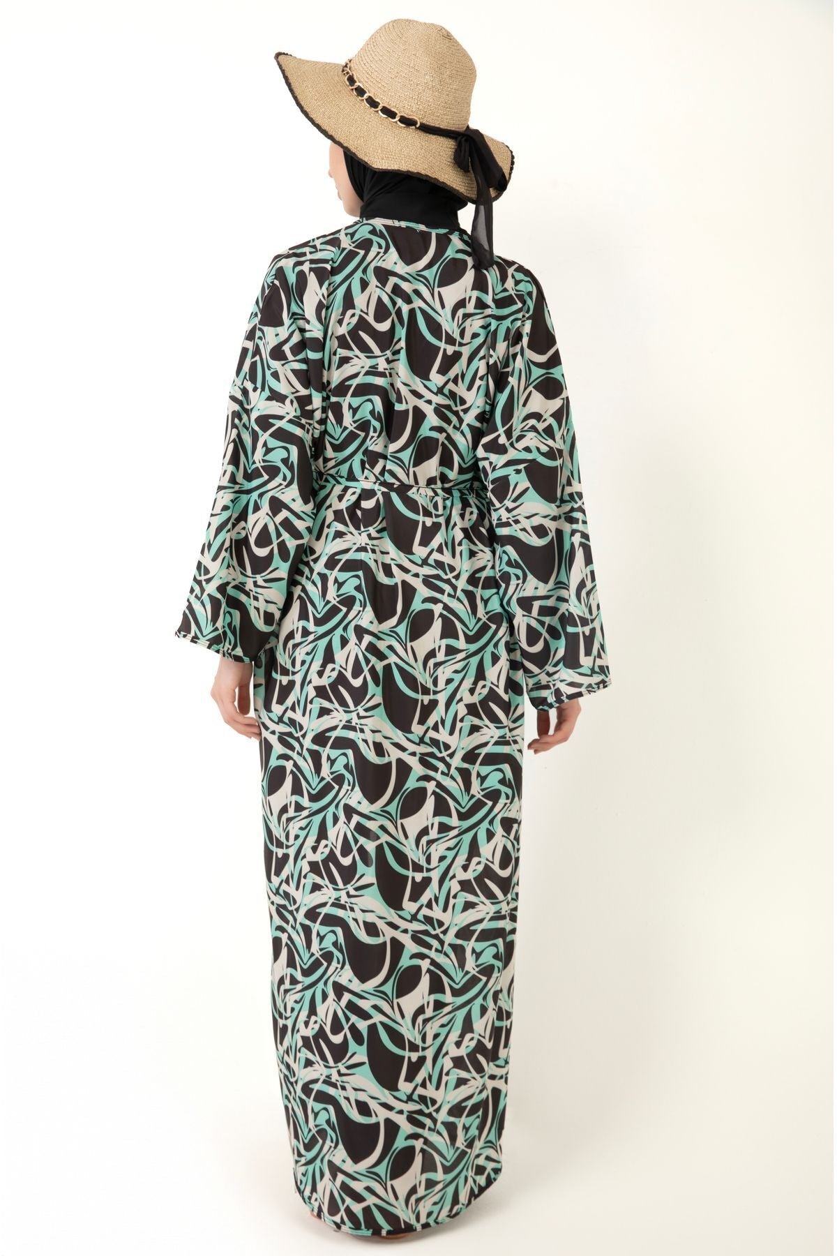 Print Pareo Kimono Kaftan on Hijab Swimsuit - MALLTURK