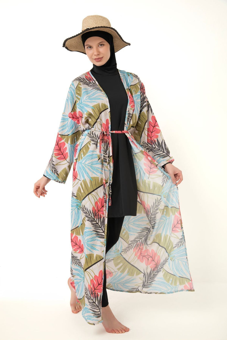 Print Pareo Kimono Kaftan on Hijab Swimsuit - MALLTURK