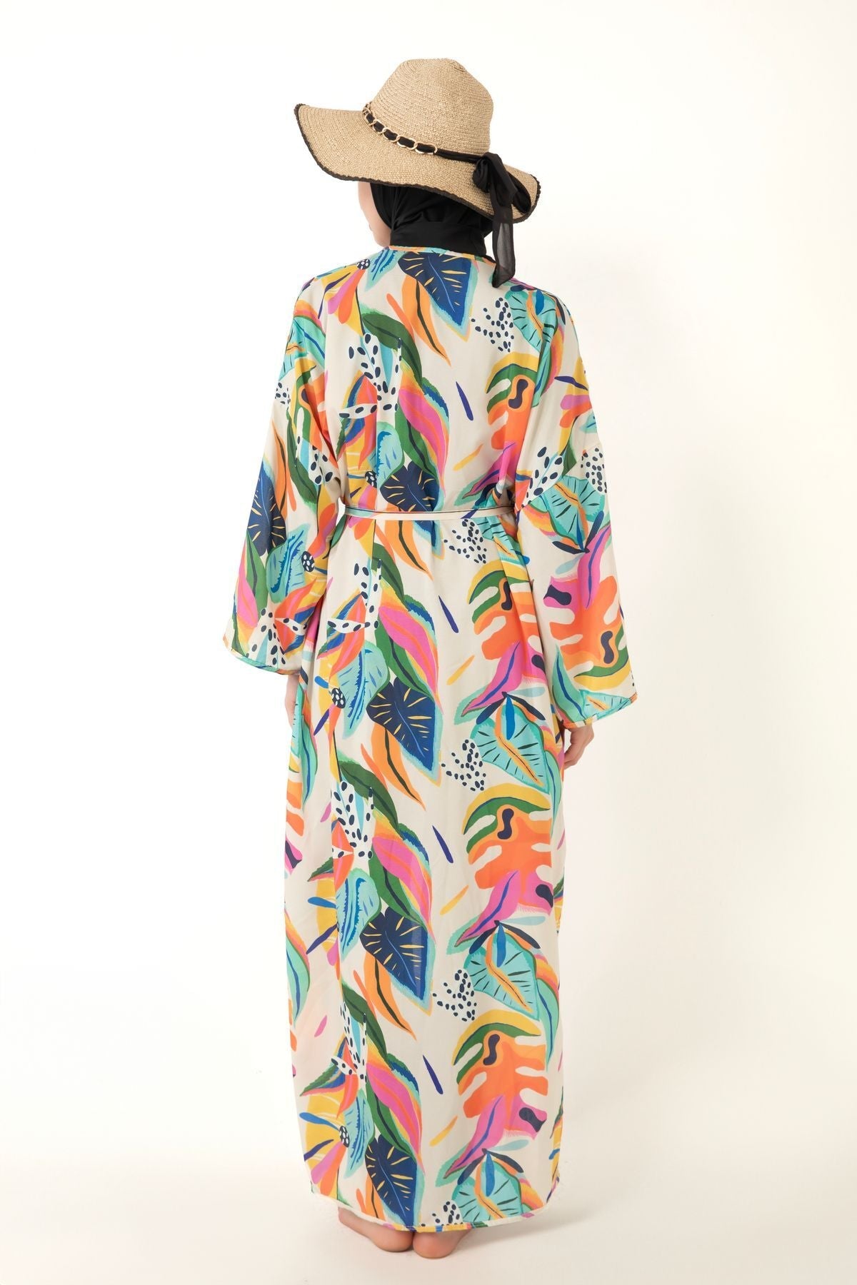 Print Pareo Kimono Kaftan on Hijab Swimsuit - MALLTURK