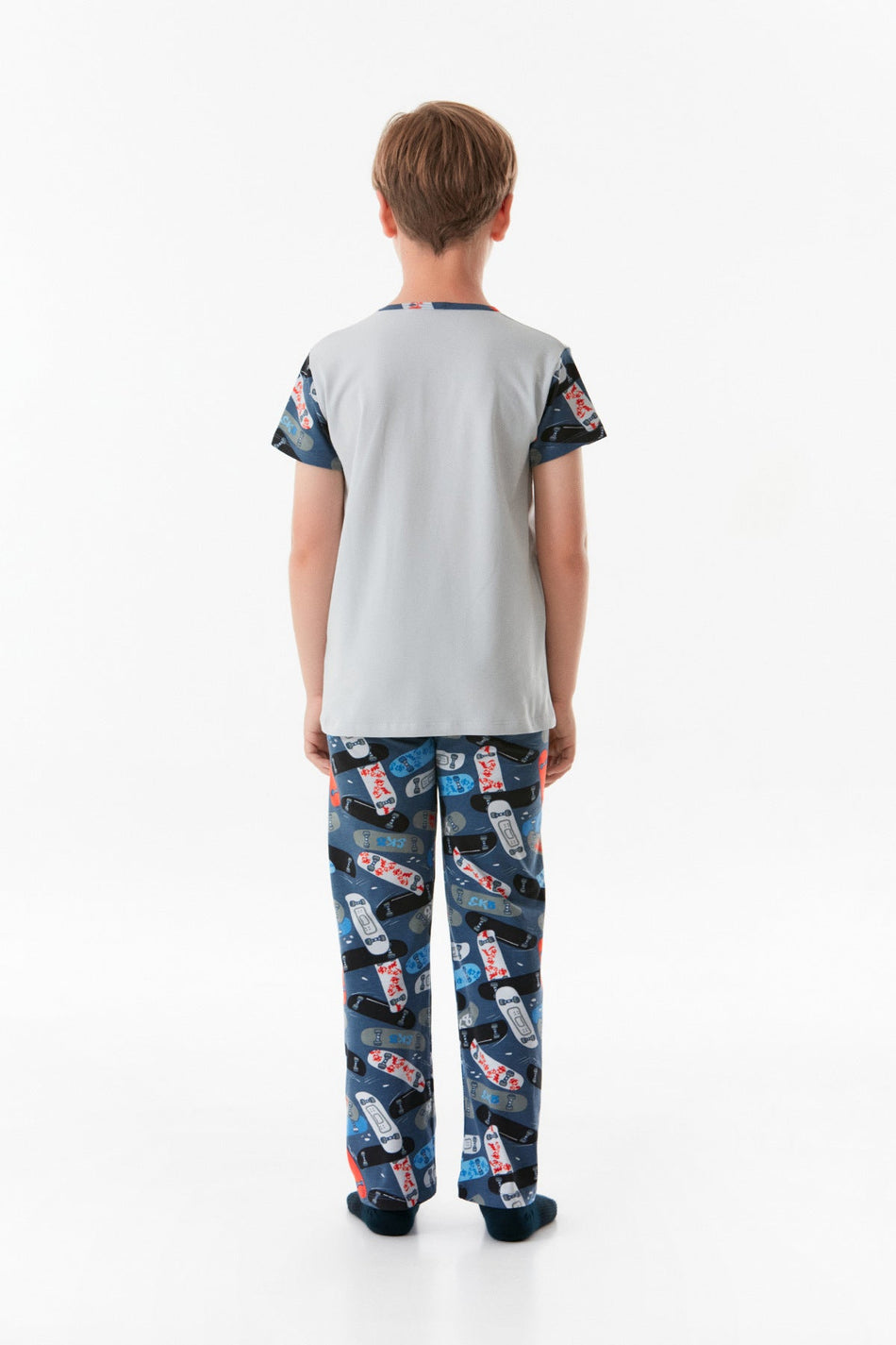 Printed Crew Neck Boy's Pajama Set - MALLTURK