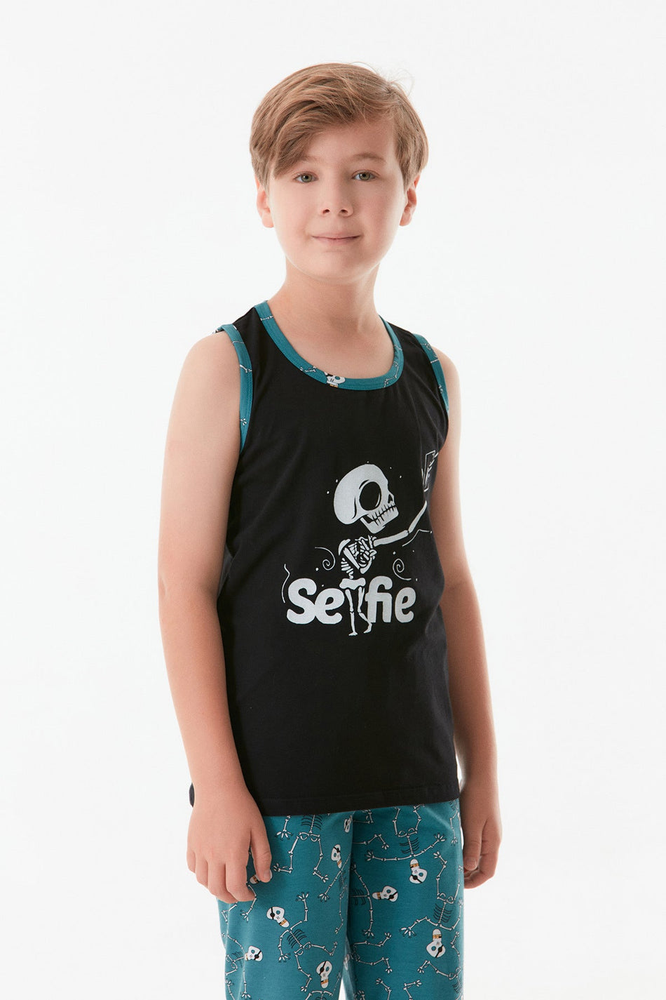 Printed Crew Neck Boy's Pajama Set - MALLTURK