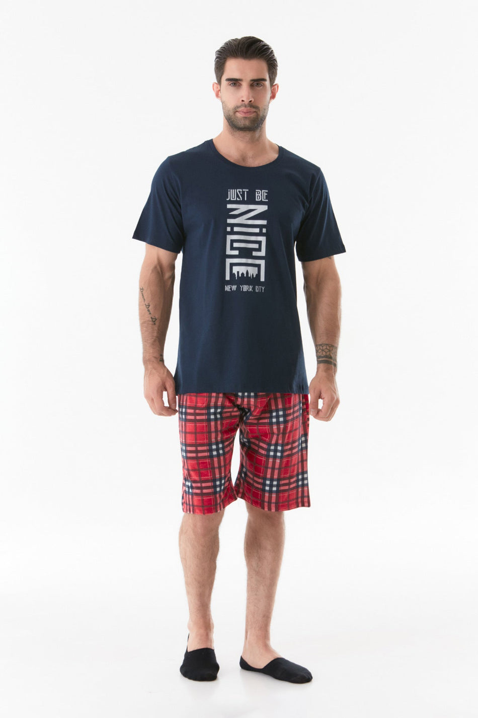 Printed Crew Neck Pajama Set - MALLTURK