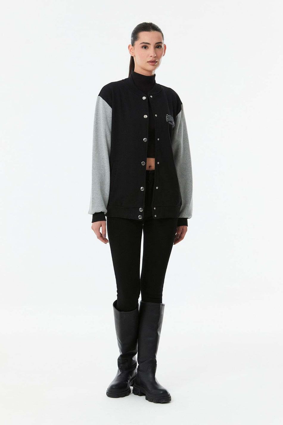Printed Snap-On College Jacket - MALLTURK