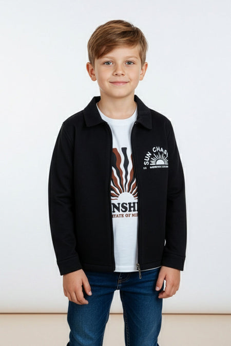 Printed Zippered 2-Piece Boys' Set - MALLTURK