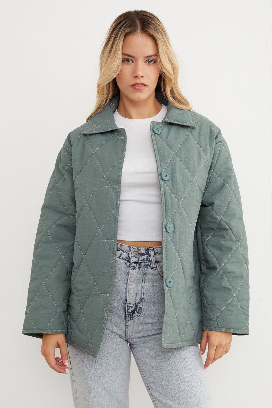 Quilted Patterned Oversized Buttoned Coat - MALLTURK