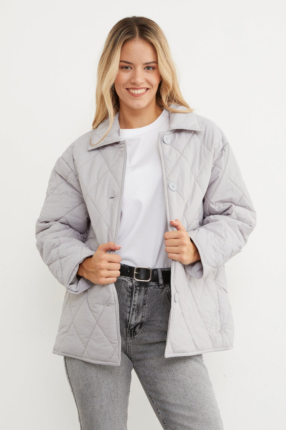 Quilted Patterned Oversized Buttoned Coat - MALLTURK