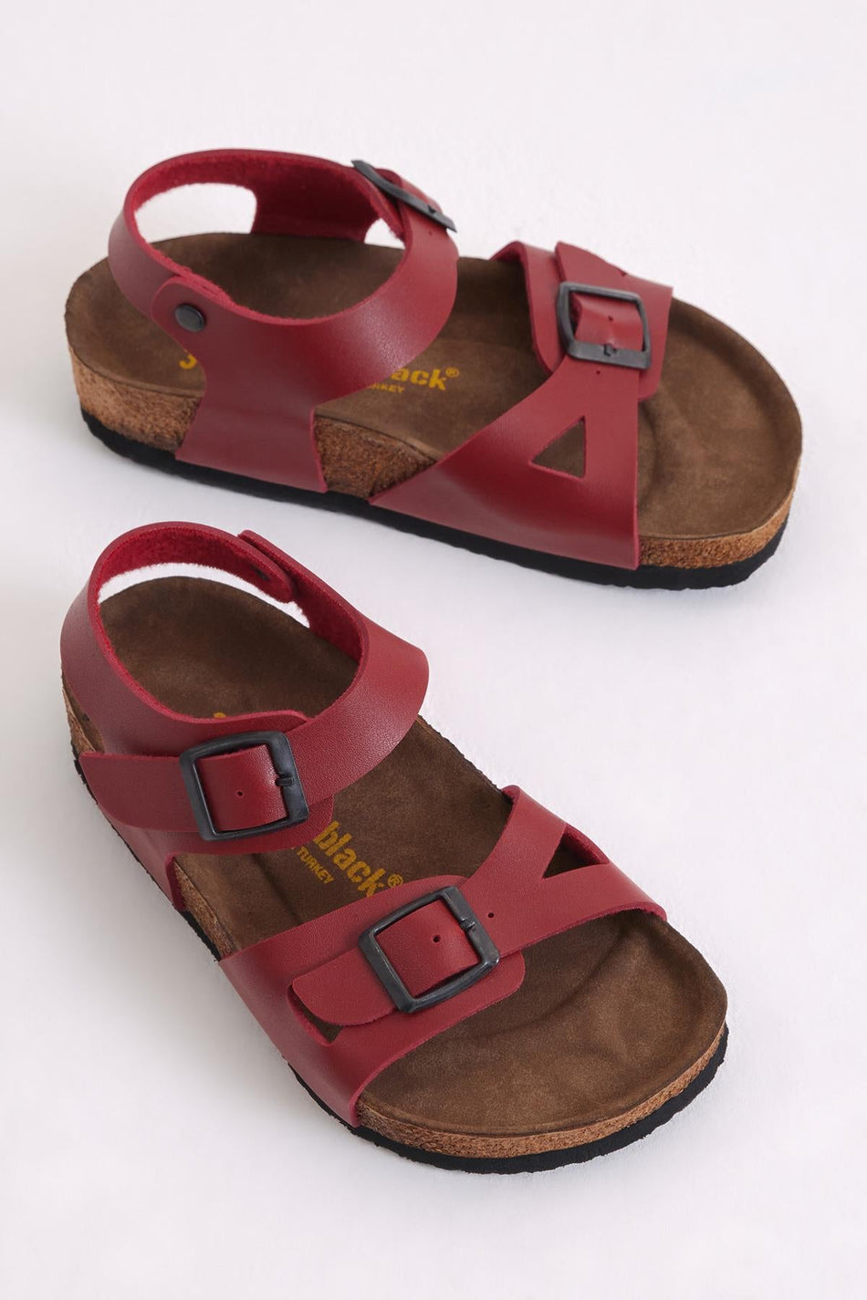 Rahat Kalıp Poli Taban Çift Tokalı Çocuk Unisex Kırmızı Sandalet TBER530 - MALLTURK