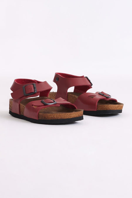 Rahat Kalıp Poli Taban Çift Tokalı Çocuk Unisex Kırmızı Sandalet TBER530 - MALLTURK