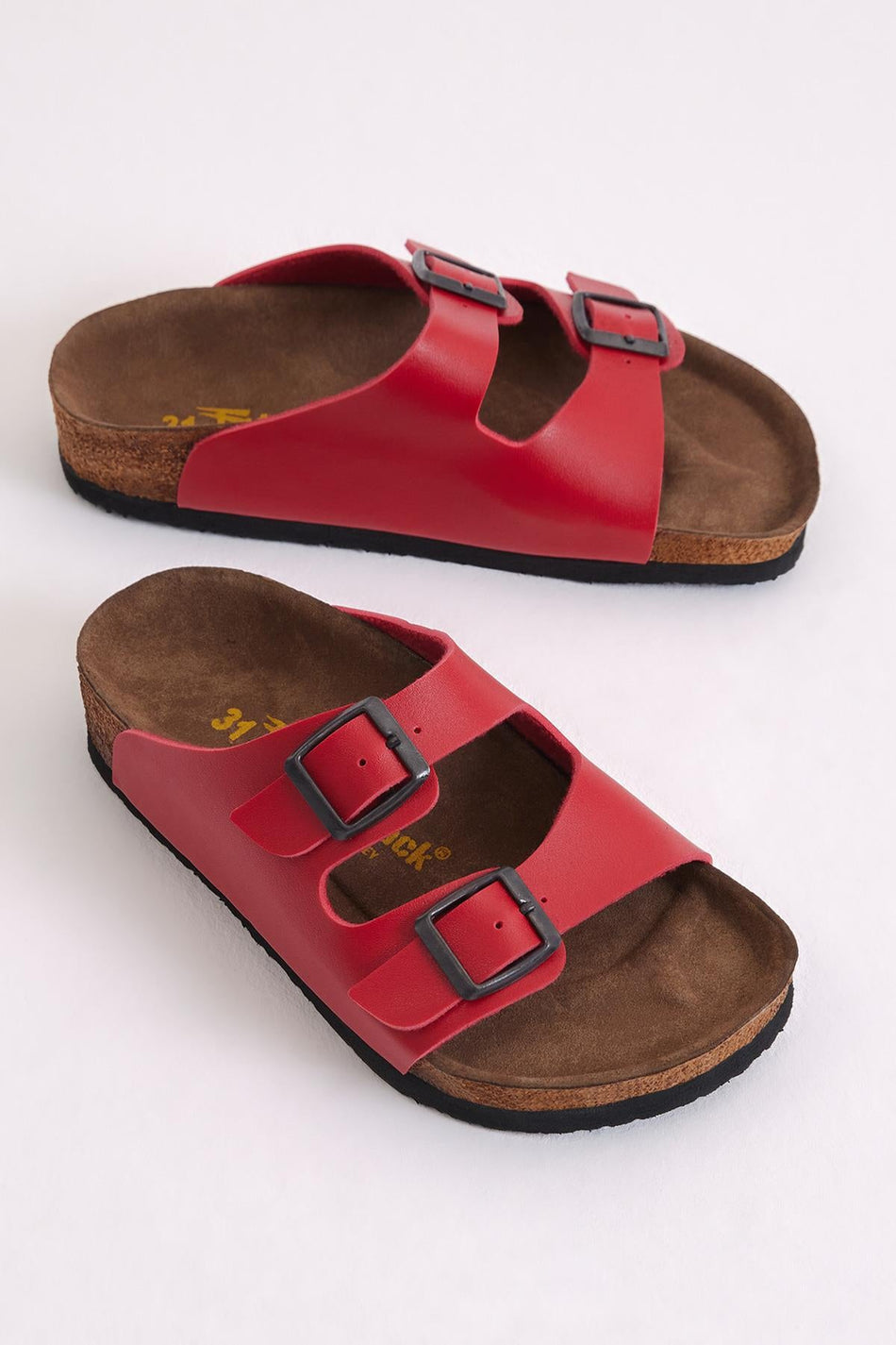 Rahat Kalıp Poli Taban Çift Tokalı Nubuk Çocuk Unisex Kırmızı Sandalet TBER535 - MALLTURK