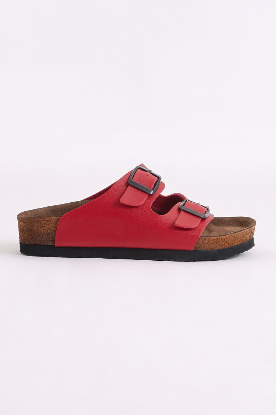 Rahat Kalıp Poli Taban Çift Tokalı Nubuk Çocuk Unisex Kırmızı Sandalet TBER535 - MALLTURK