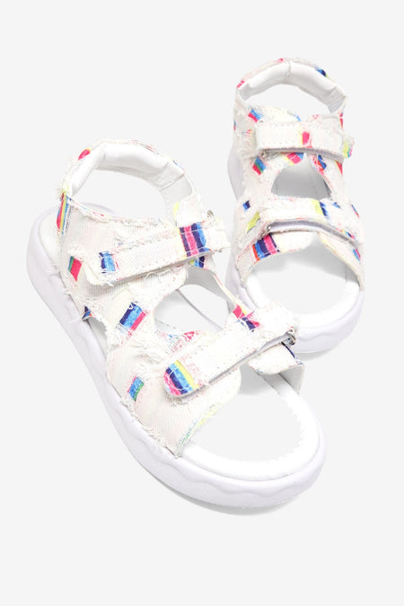 Rahat Kalıp Renk Desenli Çift Cırtlı Sandalet Çocuk Unisex Beyaz Sandalet TBGRFS109 - MALLTURK