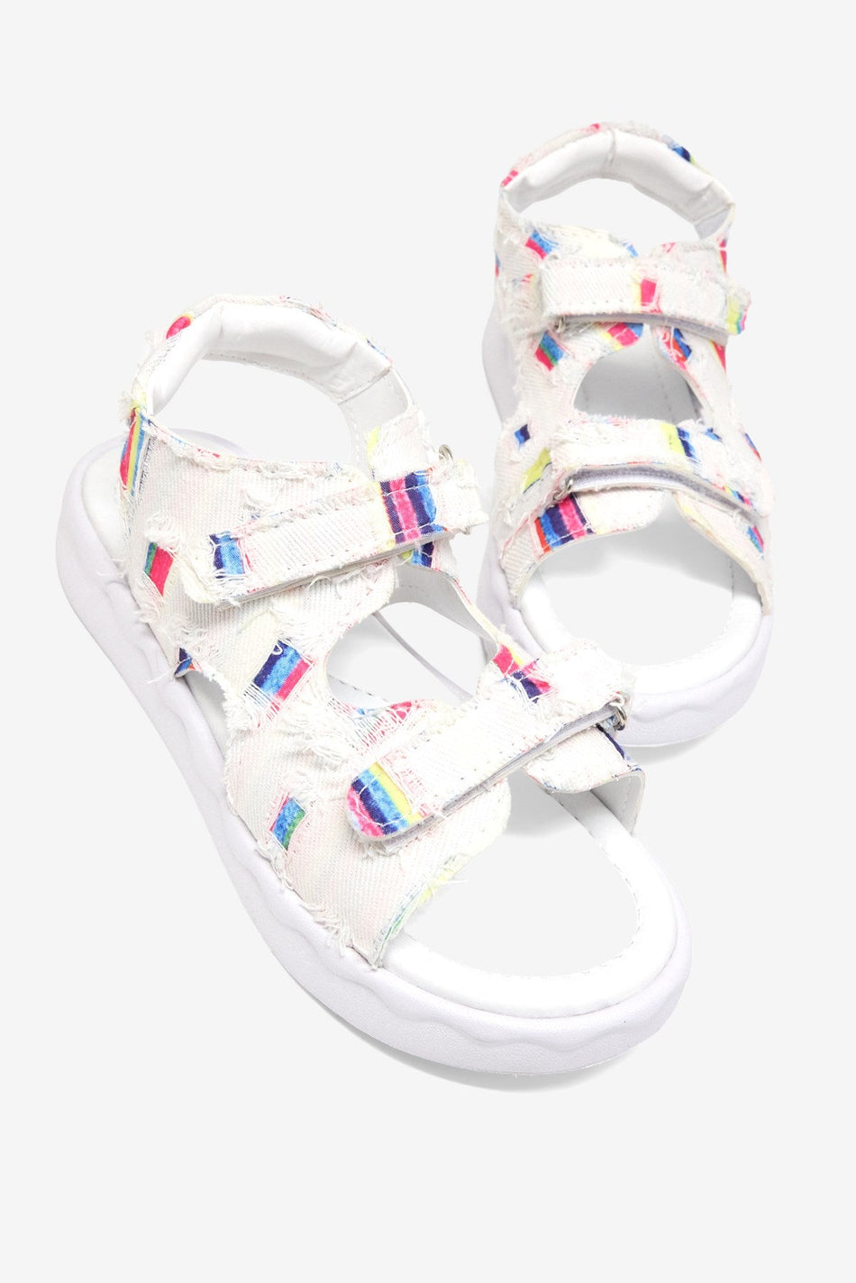 Rahat Kalıp Renk Desenli Çift Cırtlı Sandalet Çocuk Unisex Beyaz Sandalet TBGRFS109 - MALLTURK
