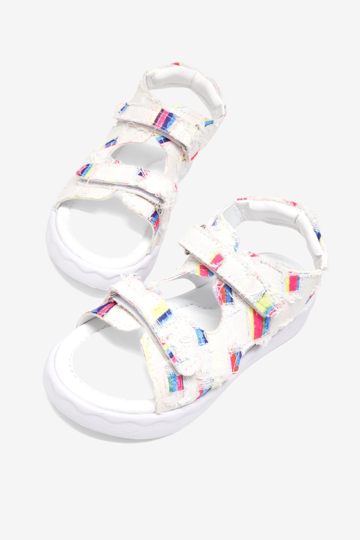 Rahat Kalıp Renk Desenli Çift Cırtlı Sandalet Çocuk Unisex Beyaz Sandalet TBGRFS109 - MALLTURK