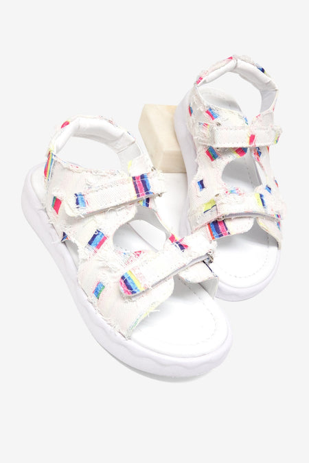 Rahat Kalıp Renk Desenli Çift Cırtlı Sandalet Çocuk Unisex Beyaz Sandalet TBGRFS109 - MALLTURK
