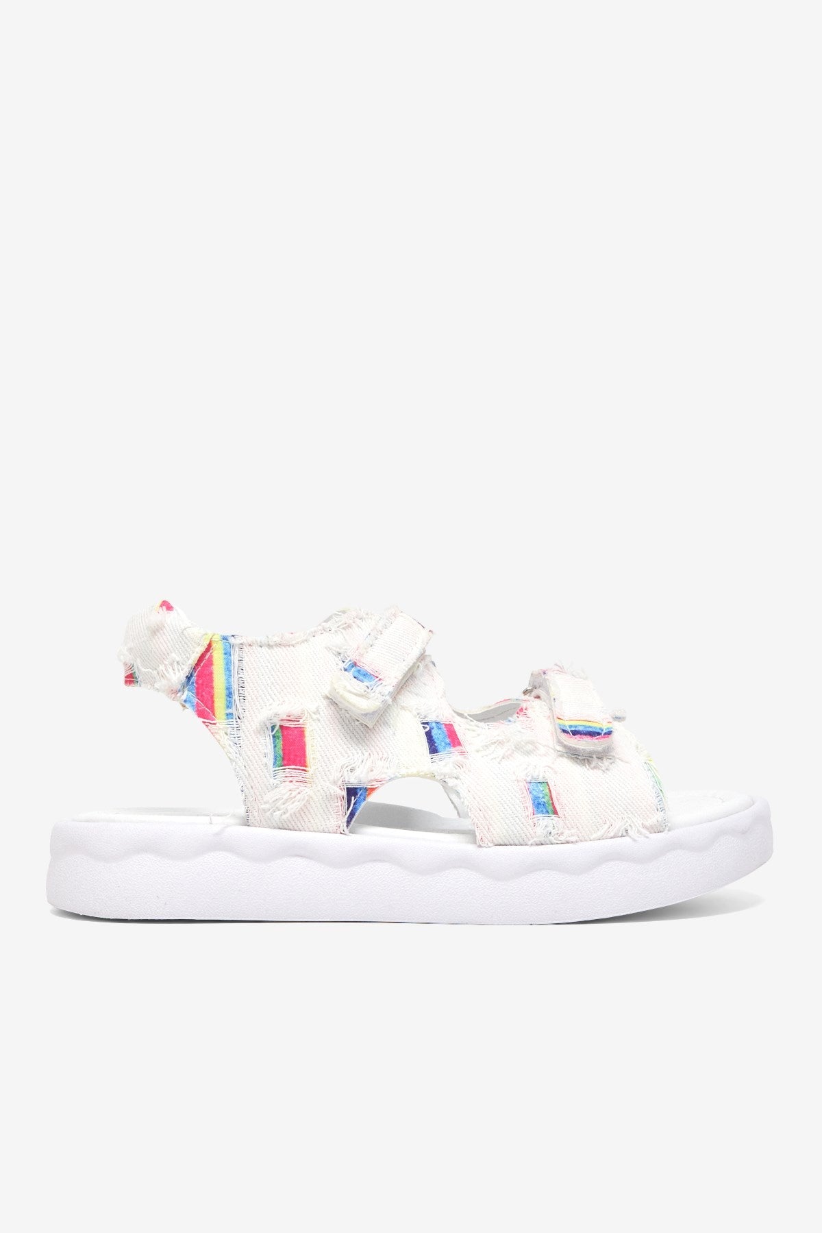 Rahat Kalıp Renk Desenli Çift Cırtlı Sandalet Çocuk Unisex Beyaz Sandalet TBGRFS109 - MALLTURK
