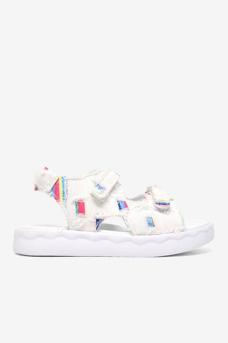 Rahat Kalıp Renk Desenli Çift Cırtlı Sandalet Çocuk Unisex Beyaz Sandalet TBGRFS109 - MALLTURK