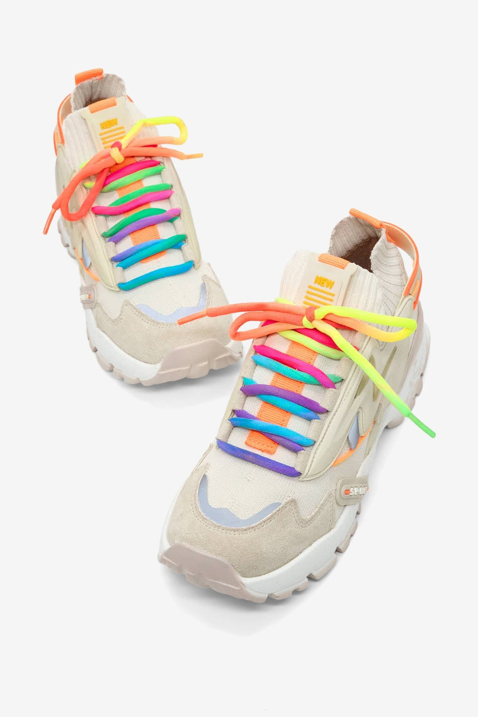 Rahat Kalıp Renkli Lastik Boğazlı Bağcıklı Sneaker Kadın Bej Sneaker TBTDYZ1903 - MALLTURK