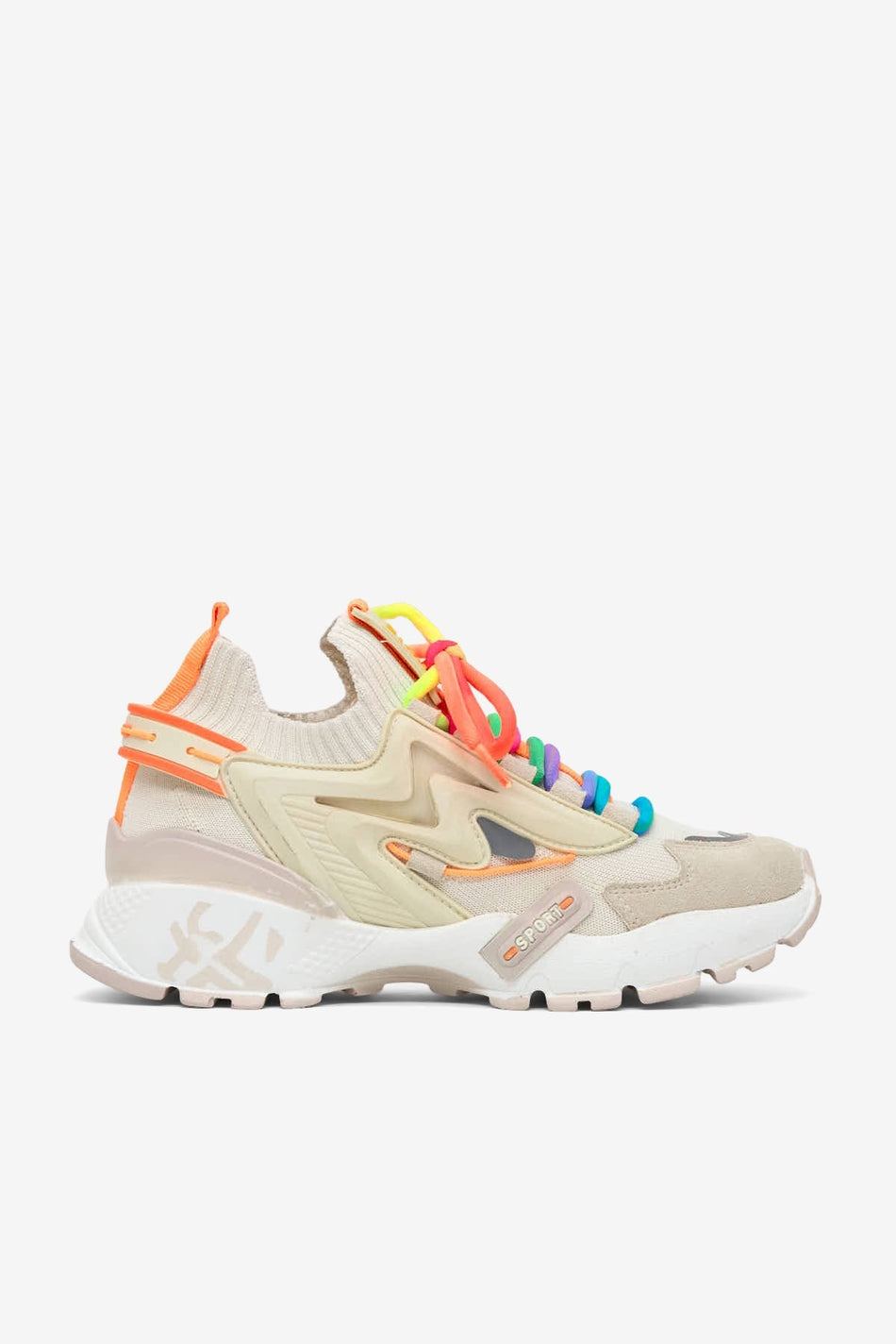 Rahat Kalıp Renkli Lastik Boğazlı Bağcıklı Sneaker Kadın Bej Sneaker TBTDYZ1903 - MALLTURK
