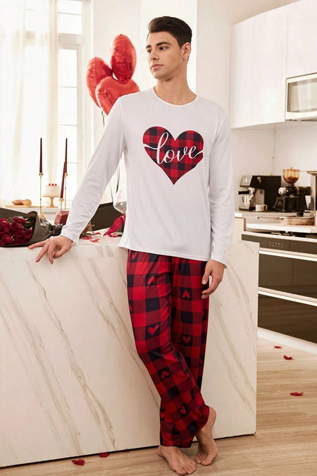 Red Men's Plaid Piece Double Pajama Set - MALLTURK