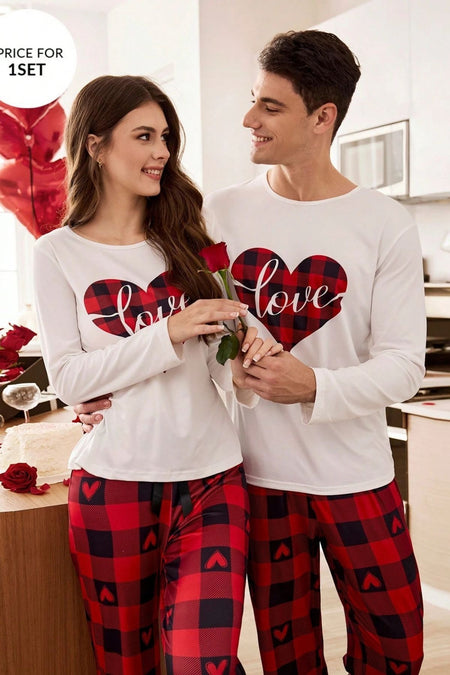 Red Men's Plaid Piece Double Pajama Set - MALLTURK