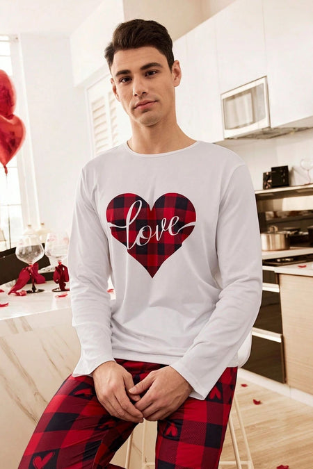 Red Men's Plaid Piece Double Pajama Set - MALLTURK