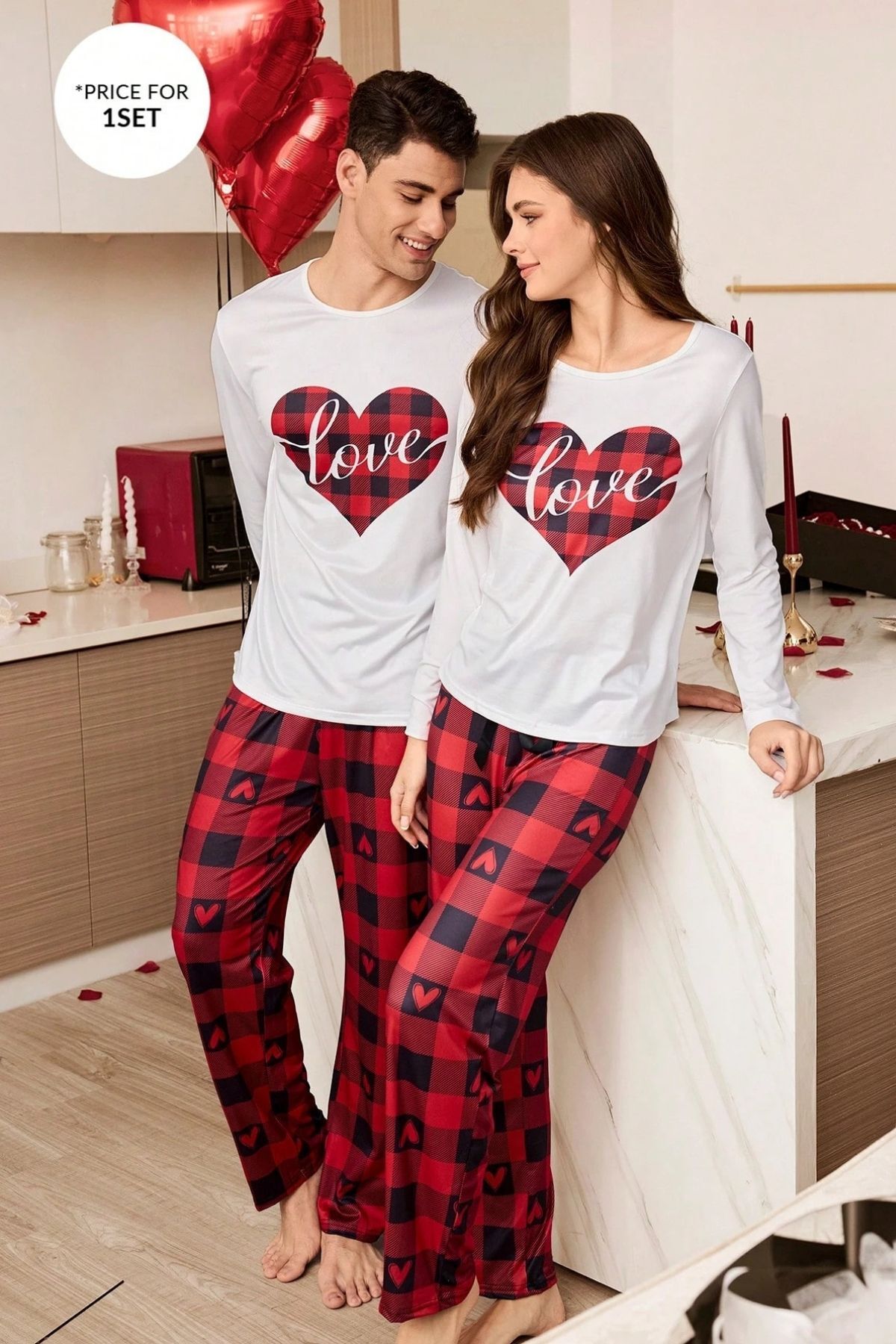 Red Men's Plaid Piece Double Pajama Set - MALLTURK