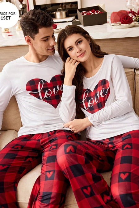 Red Men's Plaid Piece Double Pajama Set - MALLTURK