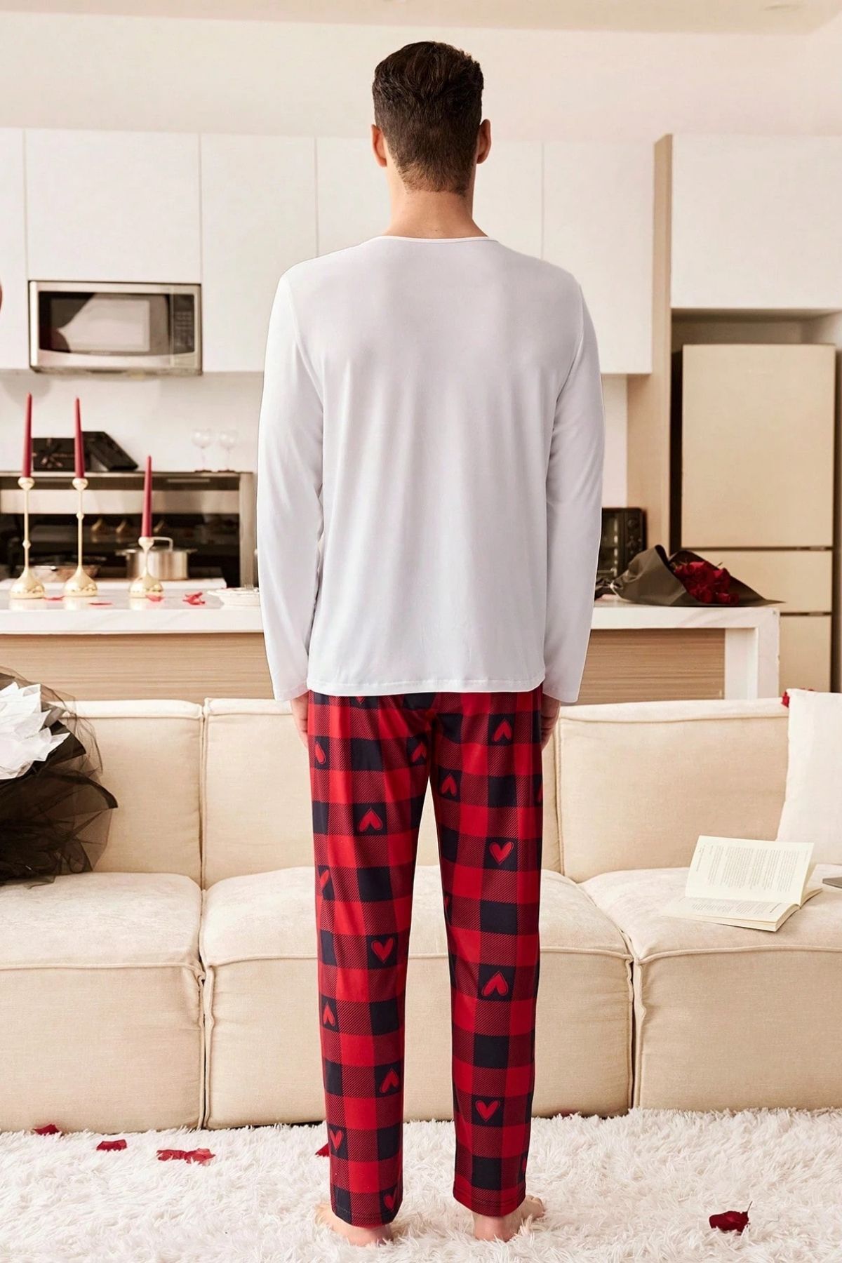 Red Men's Plaid Piece Double Pajama Set - MALLTURK