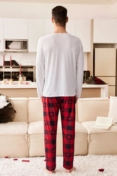 Red Men's Plaid Piece Double Pajama Set - MALLTURK