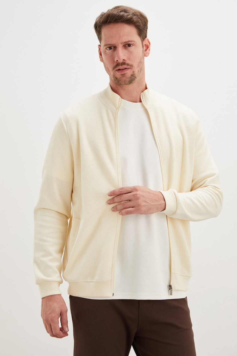 Ribbed Collar Zippered Regular Fit Jacket - MALLTURK