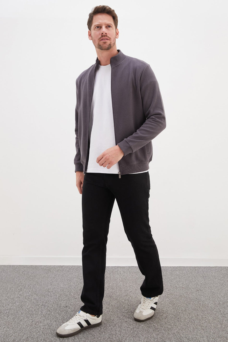 Ribbed Collar Zippered Regular Fit Jacket - MALLTURK