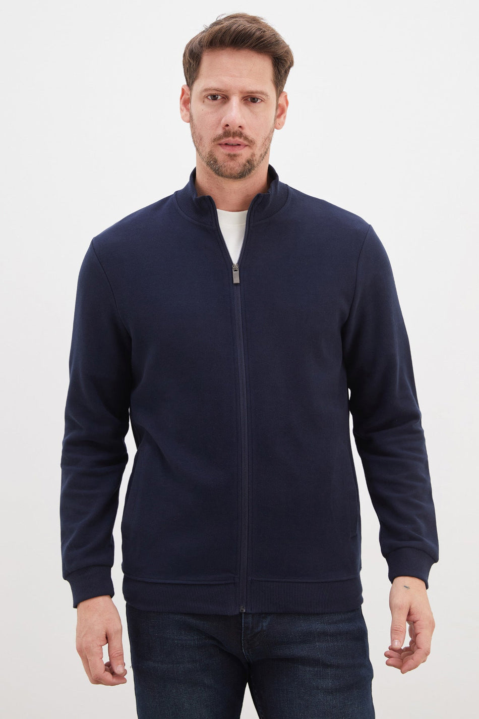 Ribbed Collar Zippered Regular Fit Jacket - MALLTURK